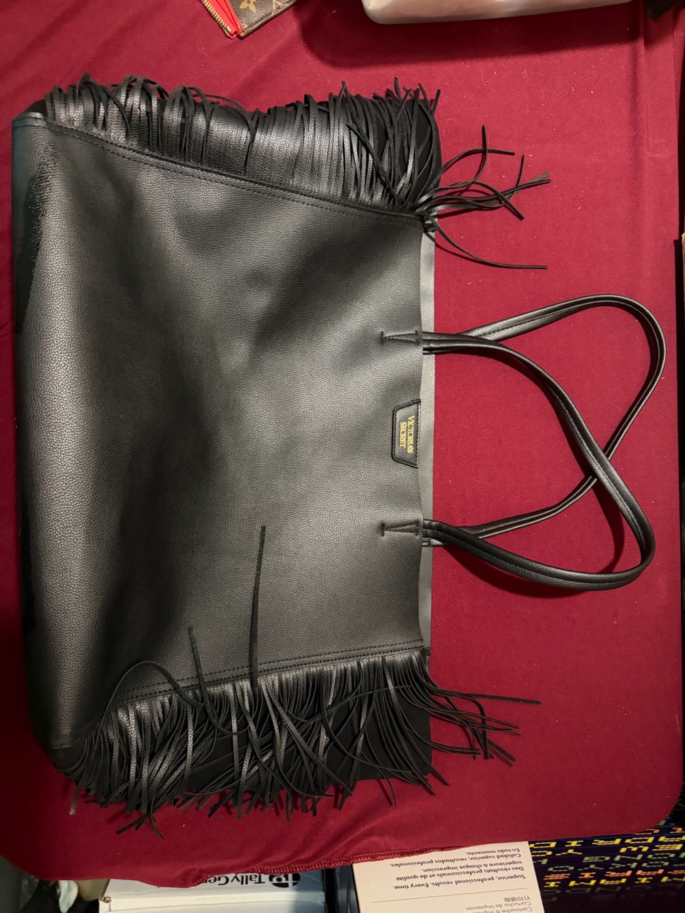 Victoria's Secret Black Leather Fringe Tote
